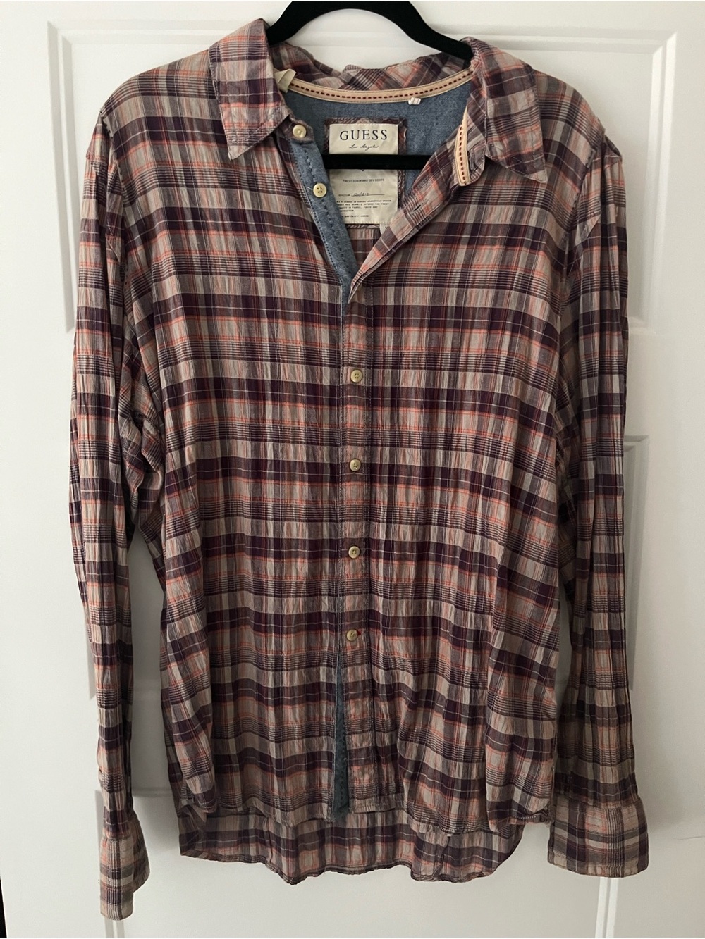 GUESS Plaid Button-Down Shirt in Brown, Red & Navy